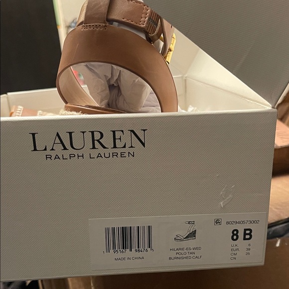 Lauren Ralph Lauren Brown Leather Wedge Sandals - Picture 2 of 8